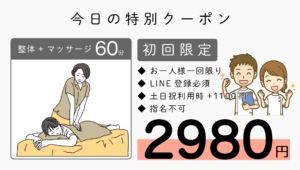 スライダー画像4　今日の特別クーポン整体・マッサージ60分初回限定2980円